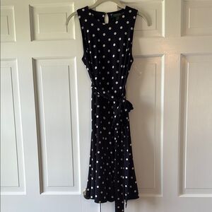 RALPH LAUREN BLUE WHITE PREPPY POLKA DOT STRETCH KNIT DRESS SIZE 6P SLEEVELESS